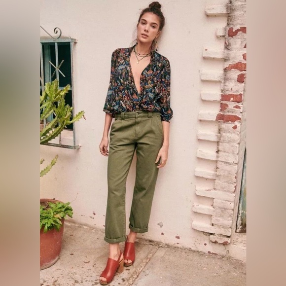 Sezane Pants - Sezane Manu organic cotton khaki green trousers: women’s size 38